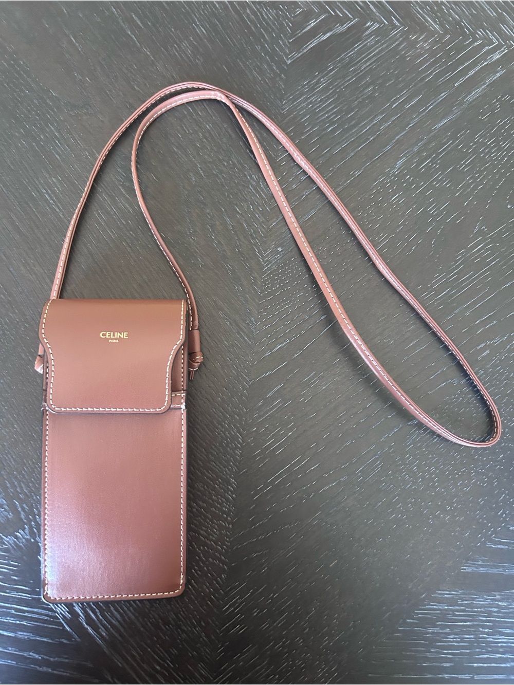 Celine Brown Leather Mini Crossbody Phone Pouch